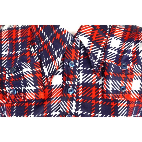 Vintage 70s Dagger Collar Shirt Red White Blue by Kings Road Sears Mens Size XL - Picture 7 of 11